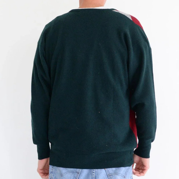 Pringle  Of Scotland Super Geelong 100% Lambswool Green And Red Argyle Small - Picture 2 of 10